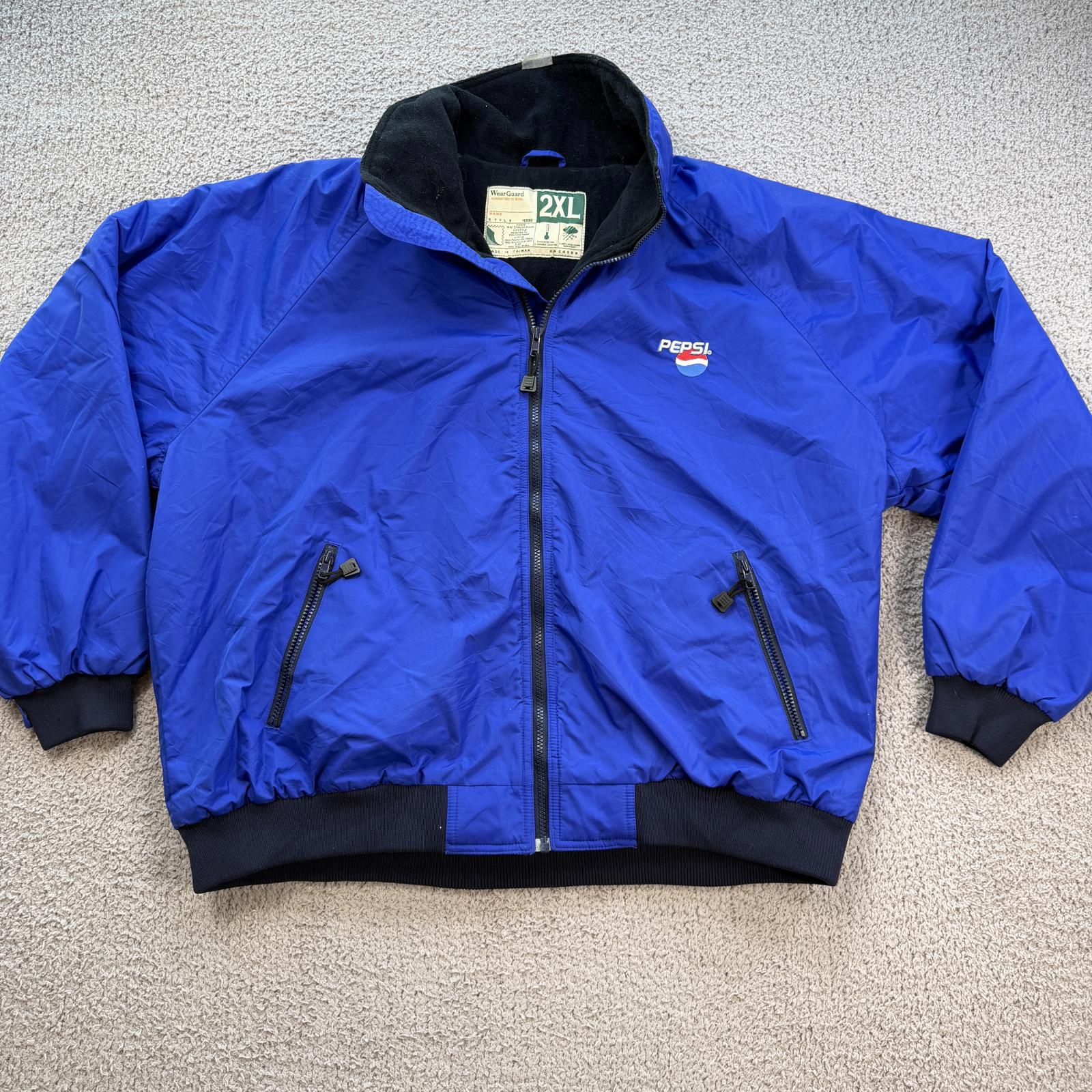 Vintage 90s Pepsi Jacket Blue Nylon Fleece Lined 2xl Bomber Zip Up Workwear